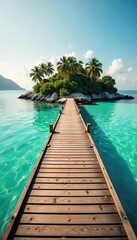 Serene Island Dock Golden Sunlight Bathes Calm Turquoise Waters, Perfect for Relaxation and Escape