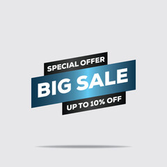 Big Sale 10% Off Banner – 3D Blue & White Minimalist Design