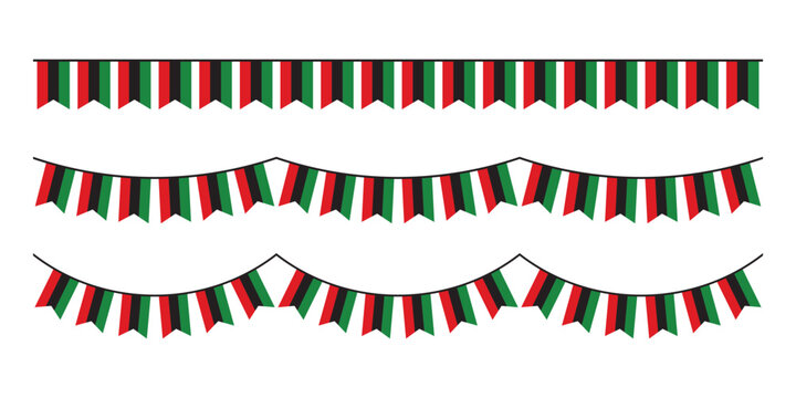 Red, black and green colored party bunting as the colors of the Pan-African flag. For Juneteenth and Black History Month. Flat design illustration.	
