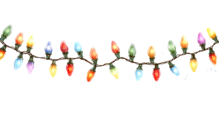 Festive colorful christmas lights string border with glowing bulbs decorative holiday illumination on transparent background high resolution png for new year design