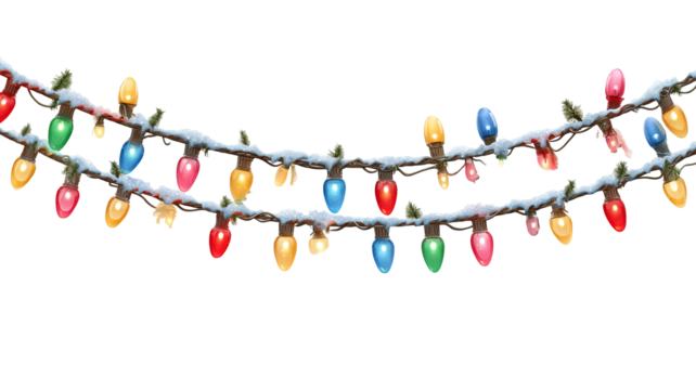 Festive colorful christmas lights string border with glowing bulbs decorative holiday illumination on transparent background high resolution png for new year design