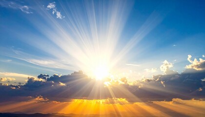 Beautiful religious image, bright light from heaven, light of hope and happyness from sky. 