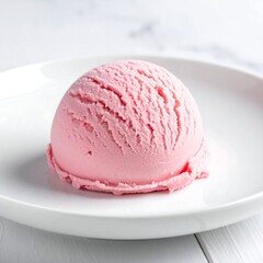 Pink ice cream scoop on plate