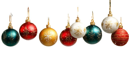 Christmas balls and lights border decoration with ornaments and tree branches high resolution png style festive garland frame for holiday greeting card banner and seasonal design