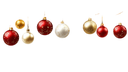 Christmas balls and lights border decoration with ornaments and tree branches high resolution png style festive garland frame for holiday greeting card banner and seasonal design