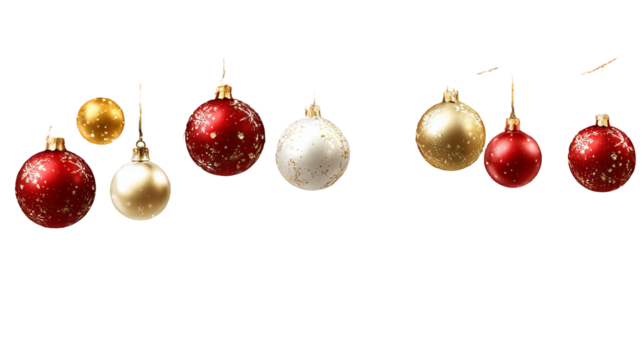 Christmas balls and lights border decoration with ornaments and tree branches high resolution png style festive garland frame for holiday greeting card banner and seasonal design