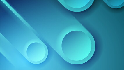 Bright blue minimal geometric background with glossy circles and stripes