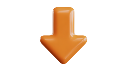 A shiny orange down arrow pointing downwards on a black background in a rendered style image