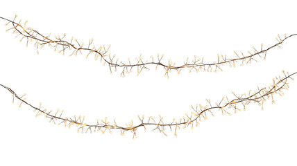 Two strands of warm white string lights isolated on transparent background high resolution PNG clipart LED fairy garland for holiday cards invitations and web