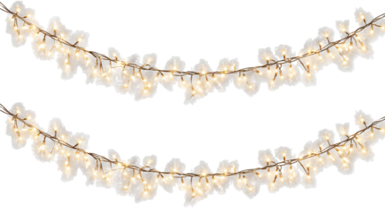 Warm string lights glowing softly cozy ambiance LED fairy garland isolated on transparent background high resolution PNG for party event wedding and home decor