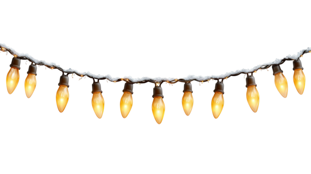 Realistic glowing Christmas string lights isolated on transparent background high resolution PNG clipart fairy garland for holiday cards banners and web
