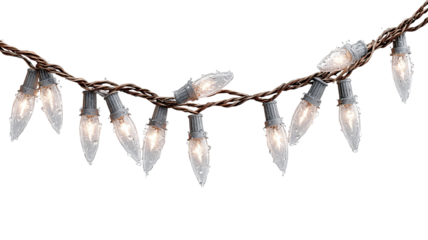 Realistic glowing Christmas string lights isolated on transparent background high resolution PNG clipart fairy garland for holiday cards banners and web
