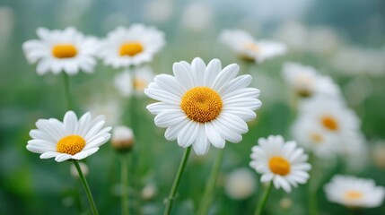 Fototapeta premium Bright and Cheerful White Daisies Blooming in a Lush Green Field Under Soft Natural Light for a Fresh Look in Nature Photography