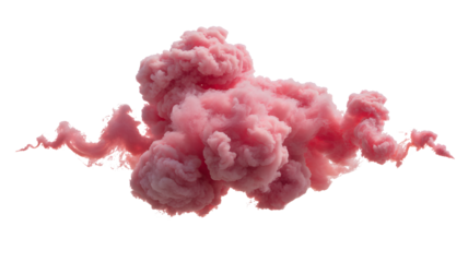 A pink cloud of smoke or vapor isolated against a black background in a swirling motion effect