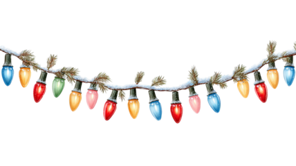 Colorful christmas string lights isolated on transparent background high resolution png clipart festive fairy garland for holiday cards banners and web design