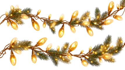Realistic Christmas string lights isolated on transparent glowing fairy garland elements high resolution PNG clipart for holiday cards banners posters and web