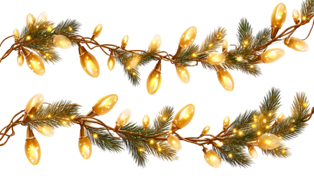 Realistic Christmas string lights isolated on transparent glowing fairy garland elements high resolution PNG clipart for holiday cards banners posters and web