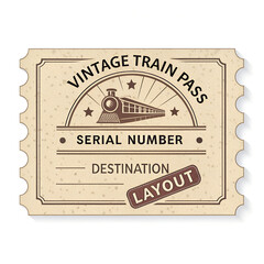 Vintage Railway Ticket Vector Illustration – Retro Travel Pass Design with Steam Train and Classic Typography