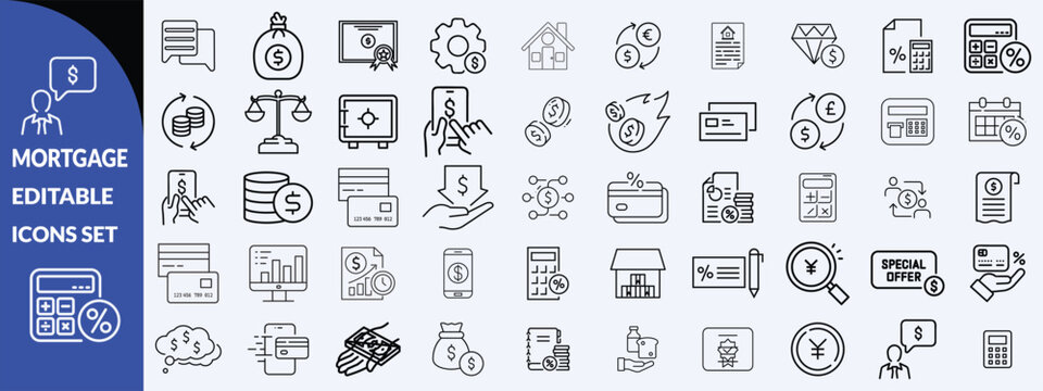 Loan and credit line icons. Editable stroke. For website marketing design, logo, app, template, ui, etc. big icon Vector set design .1