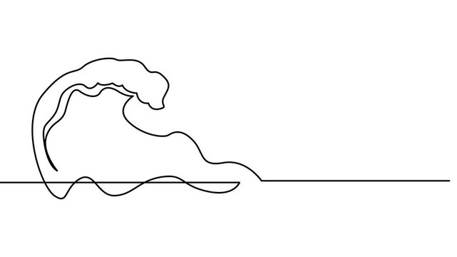 Single continuous line drawing of ocean wave