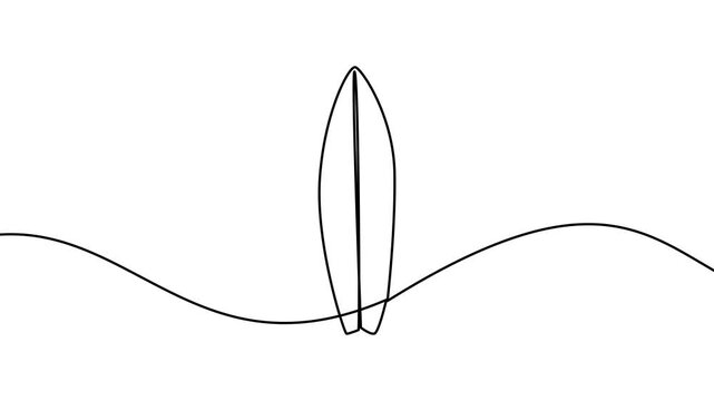 Single Line Surfboard on Wave Minimalist Drawing