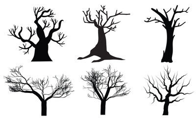Vector tree silhouette set of nature and seasonal trees