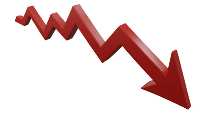 Red arrow trending downwards with sharp zigzags on a black background indicating a decline or loss