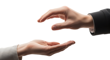 Generous hand offers support or opportunity to another hand palm