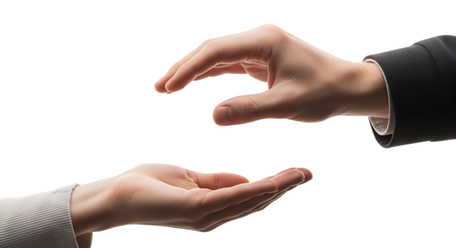 Generous hand offers support or opportunity to another hand palm