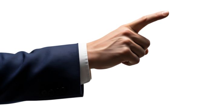 Businessman's hand pointing forward indicating direction and decision making
