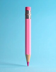 Pink pencil on a light blue background
