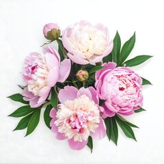 Pink peonies on white background