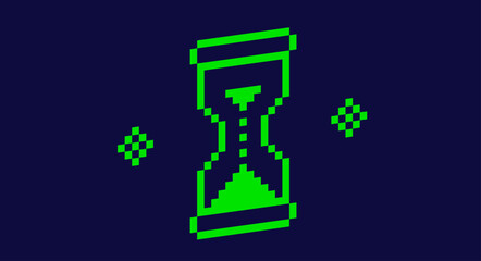 Pixel art 3d green hourglass.