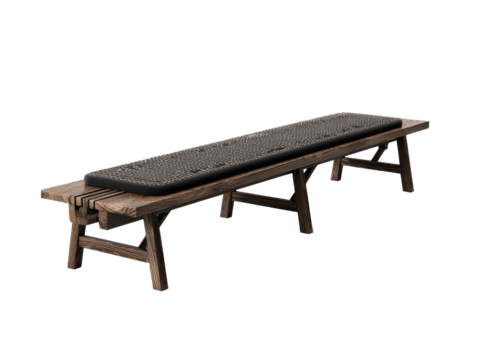 Wooden bench with black mat