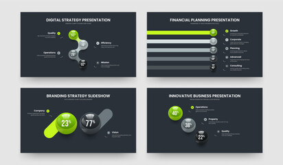 Market Proposal 4 5 2 3 Step Infographic Presentation Design Set. Educational Solution Four Five Two Three Element Diagram Slideshow Template Vector Illustration Collection.