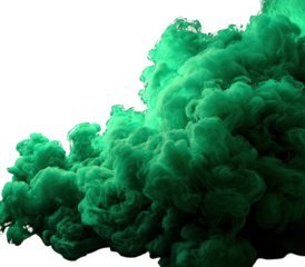 Emerald green swirling ink clouds against black