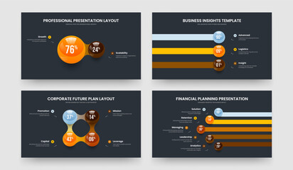 Visual Planning Two Three Four Five Element Diagram Frame Layout Vector Illustration Set. Advertising Report 2 3 4 5 Step Graph Presentation Design Bundle.
