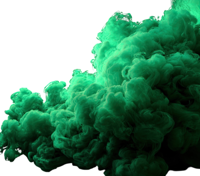Emerald green swirling ink clouds against black