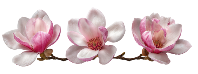 Three delicate pink and white magnolia blossoms