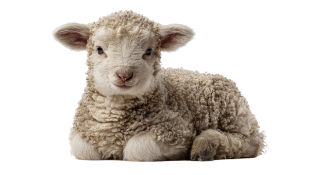 Cute lamb lying down, fluffy fur