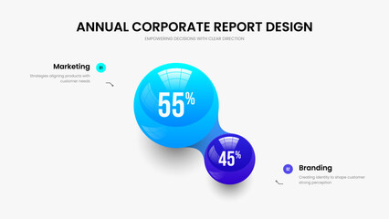 Professional Review 2 Step Chart Slide Design. Business Profile Frame Template Vector Illustration. Company Insight Two Element Infographic Presentation Layout.