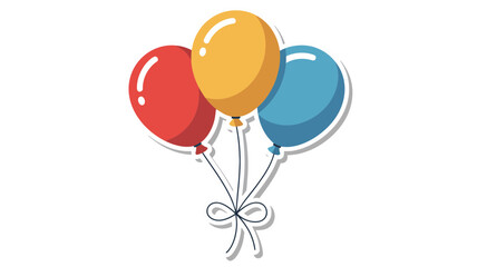 Three colorful balloons tied with a ribbon, floating against a white background, perfect for celebrations.