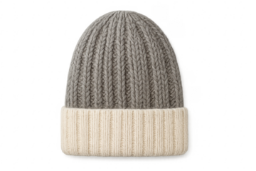 Gray and white wool knit beanie hat