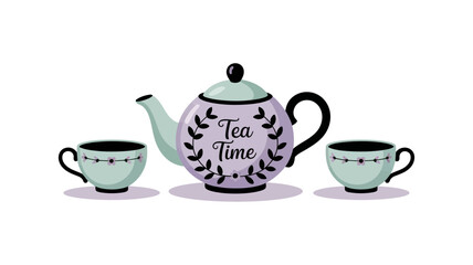 Charming teapot and cups invite to a delightful tea time moment