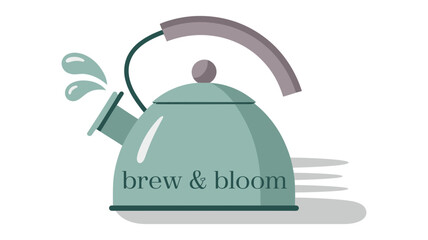 Stylized illustration of a mint green kettle with water splashing from the spout, suggesting a warm beverage.