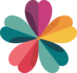 Vibrant, abstract flower design with colorful petals radiating from the center.