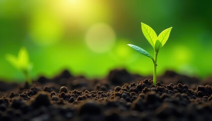 Fototapeta premium Vibrant green coffee seedlings thrive in rich soil , nature, vibrant