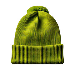 Lime classic knit knitted woven cuffed wool ribbed beanie hat on transparent background