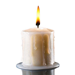 Melting white candle isolated on transparent background