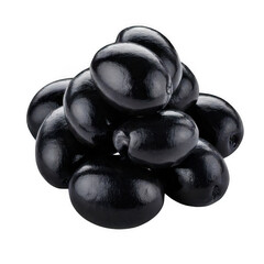 Pile of black olives isolated on transparent background.
